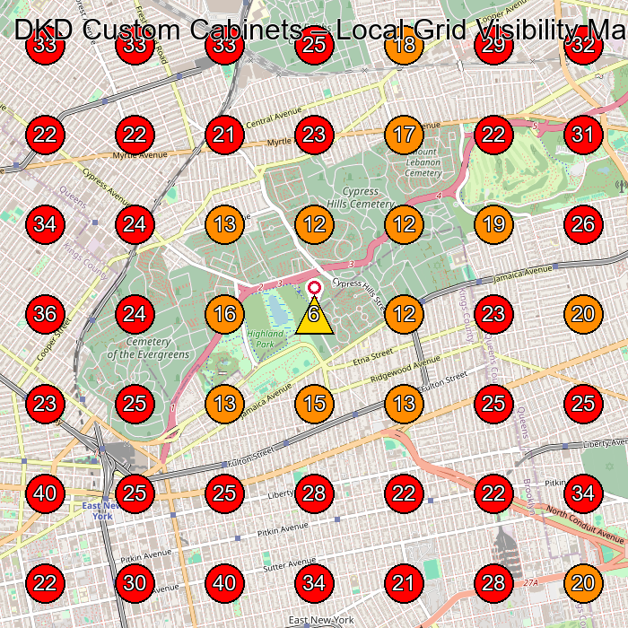 DKD Custom Cabinets GeoGrid visibility map for Cabinet Maker in Brooklyn